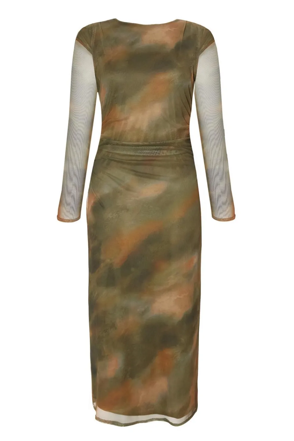 Petite Khaki Printed Long Sleeve Midaxi Dress