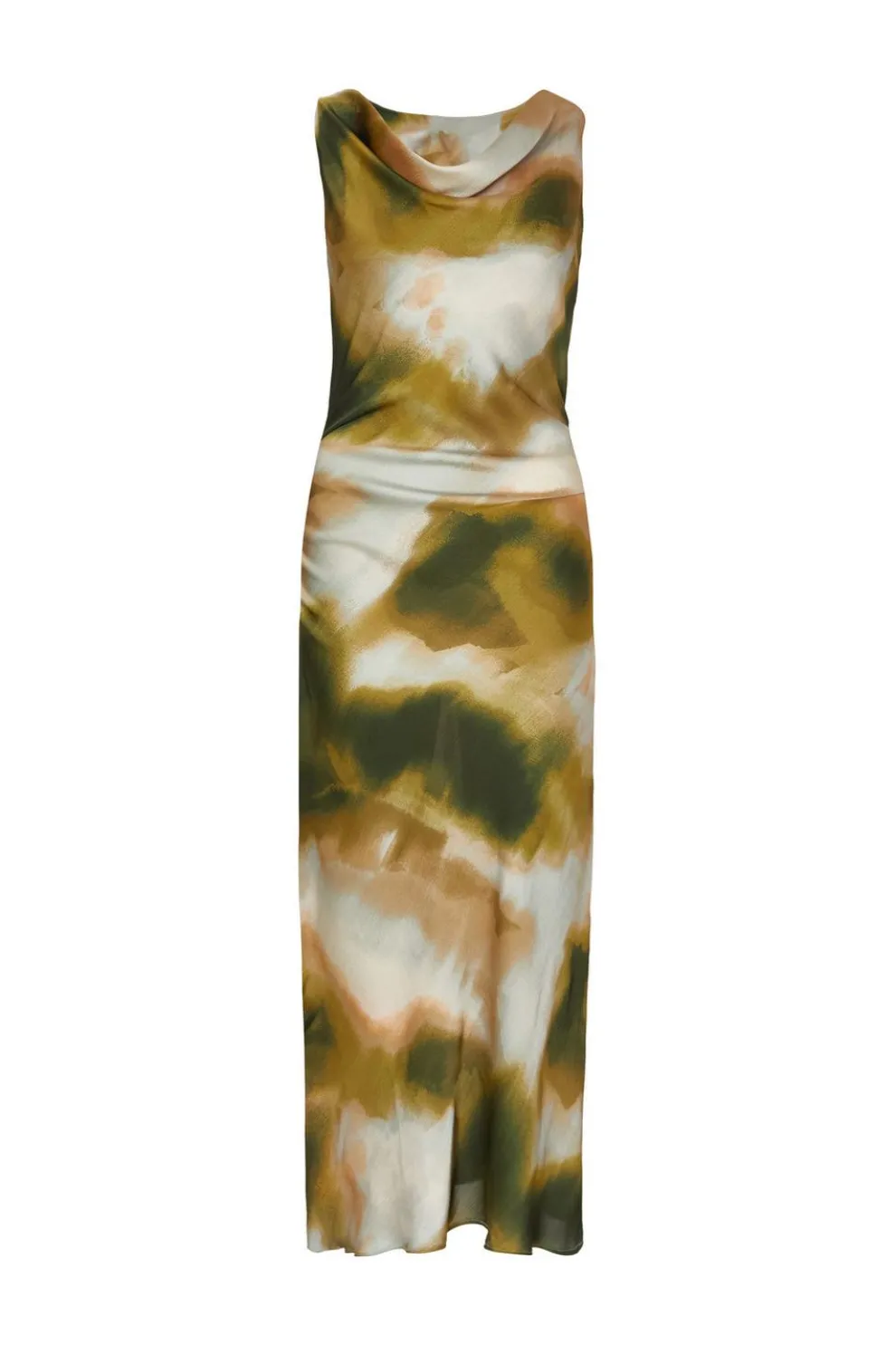 Petite Khaki Satin Printed Midaxi Dress