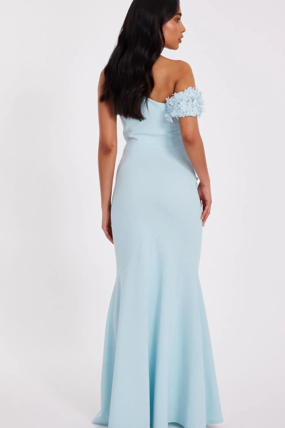 Petite Light Blue Floral Ruched Maxi Dress