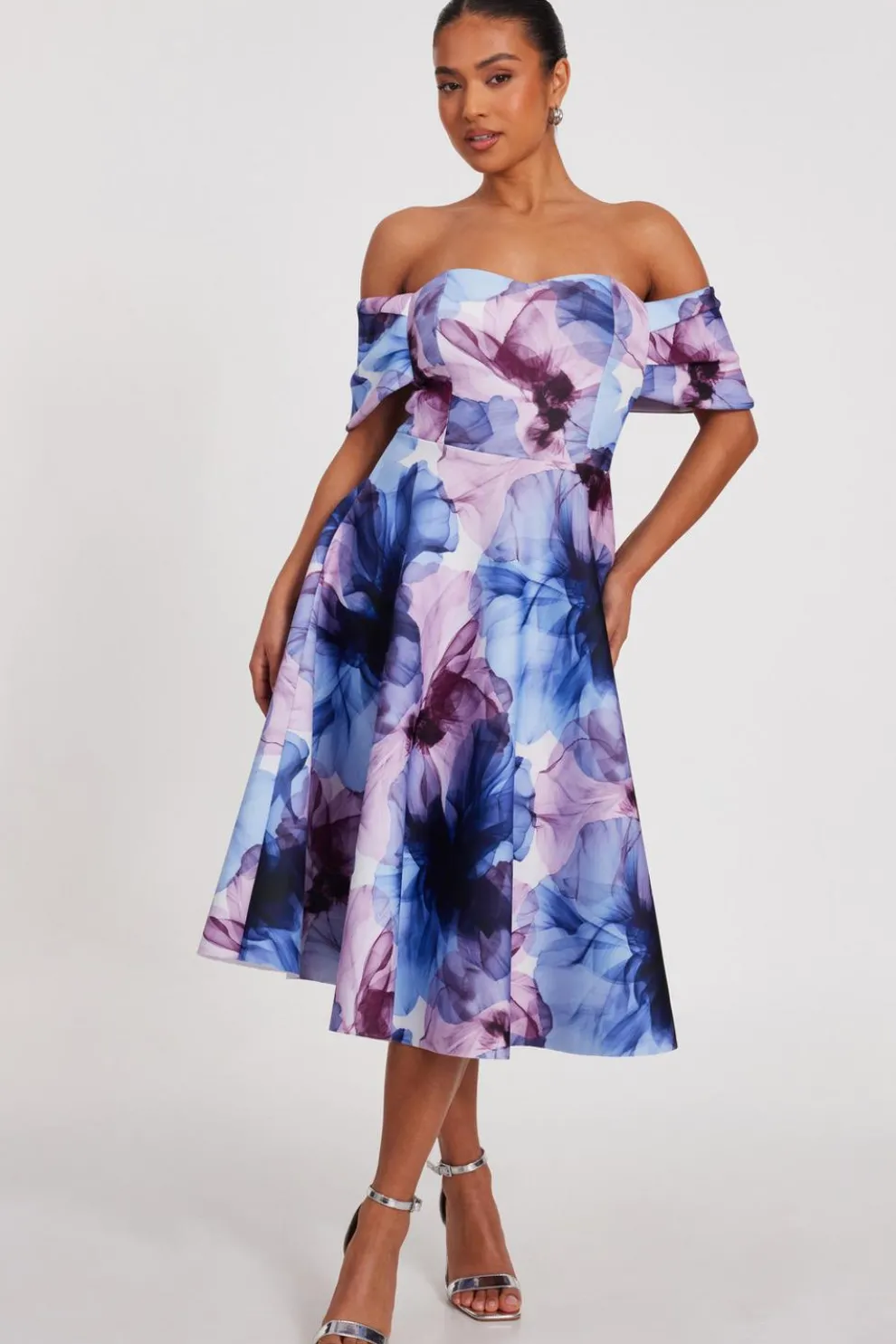 Petite Light Blue Floral Skater Dress