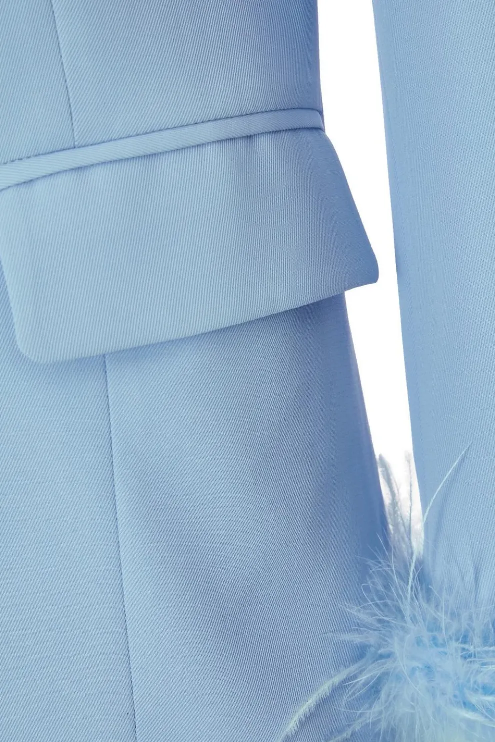 Petite Light Blue Feather Trim Blazer