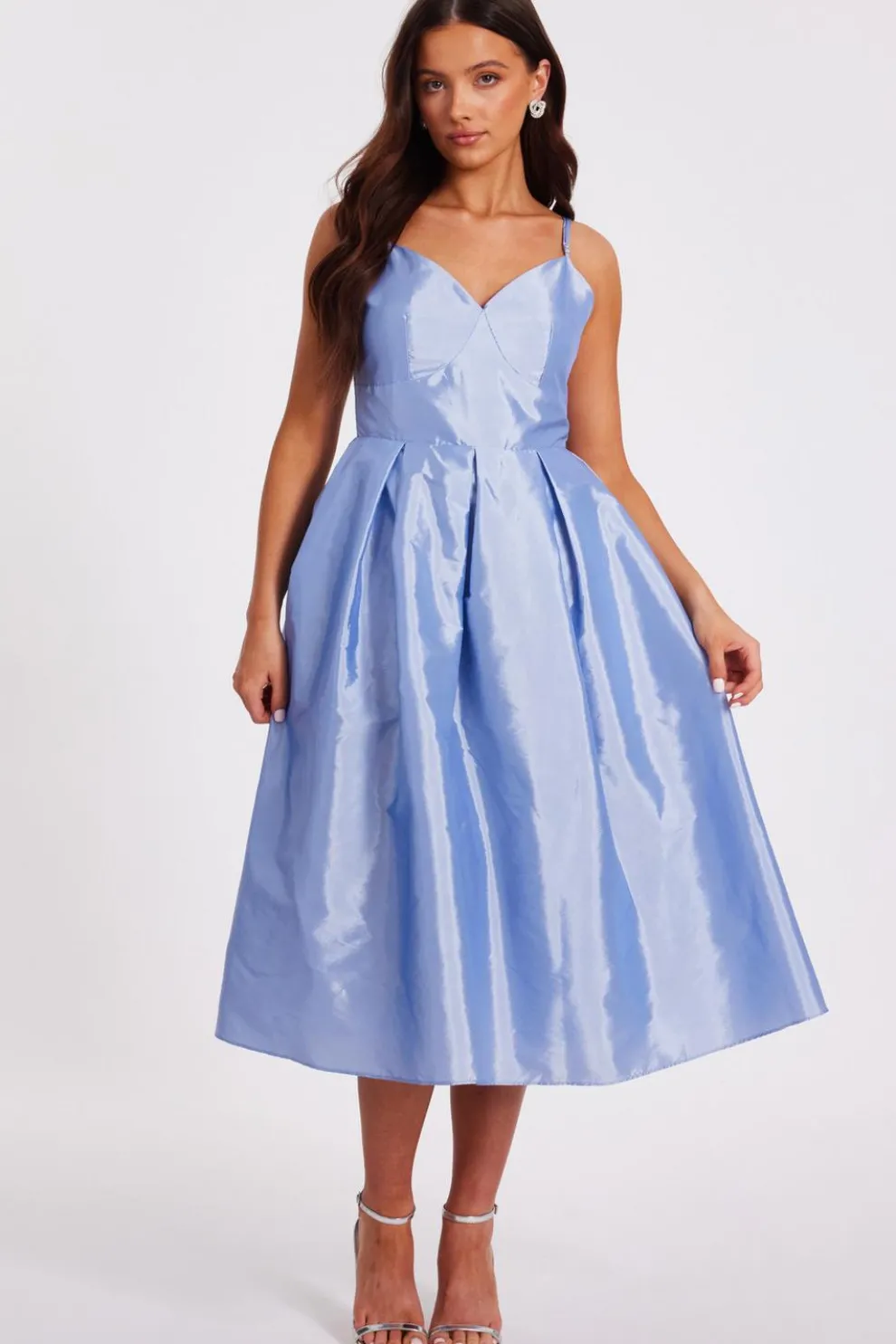 Petite Light Blue Taffeta Midi Dress