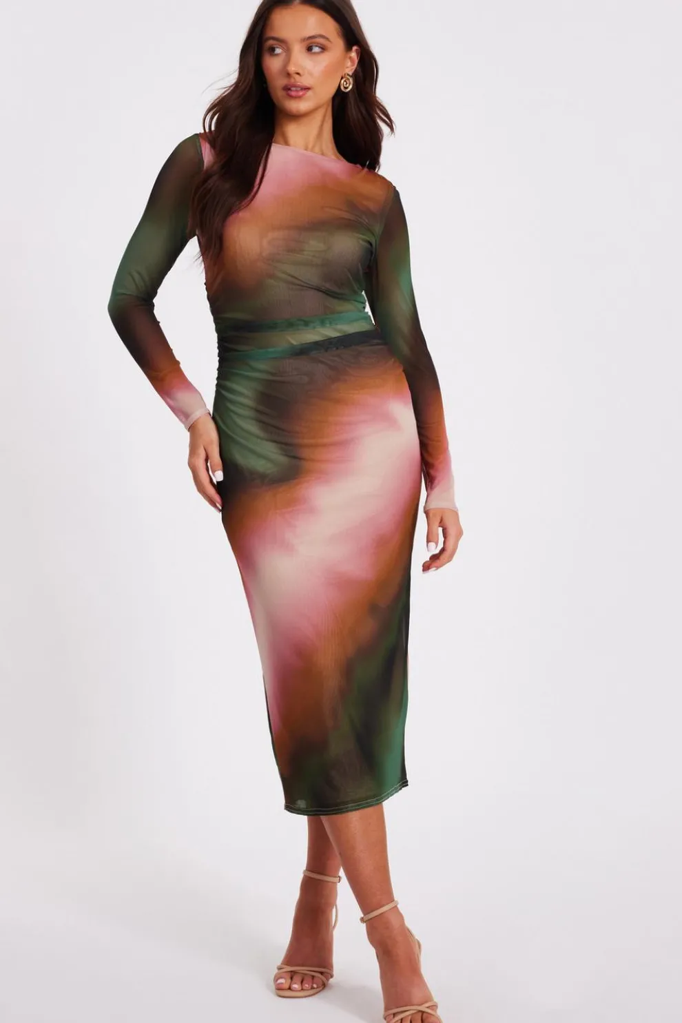 Petite Mesh Marble Print Midi Dress