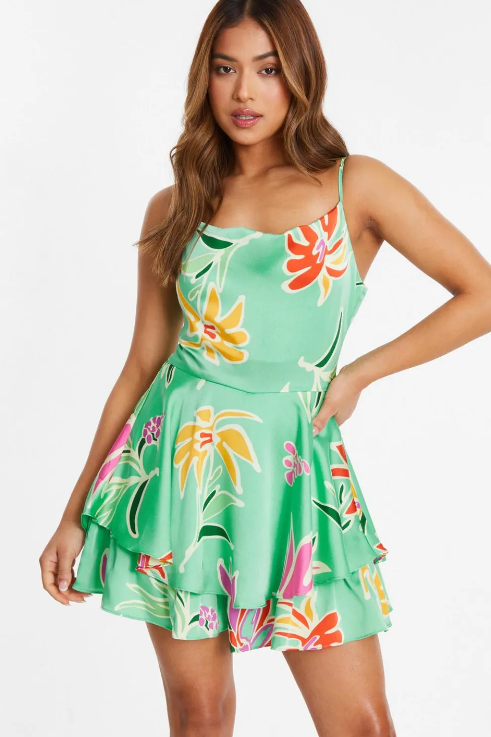 Petite Mint Tropical Print Playsuit