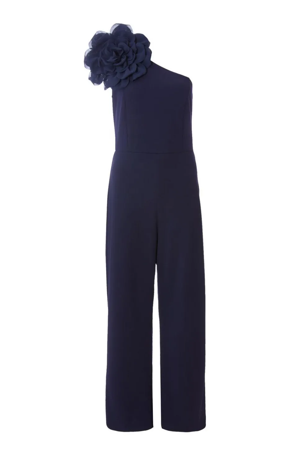 Petite Navy One Shoulder Floral Jumpsuit