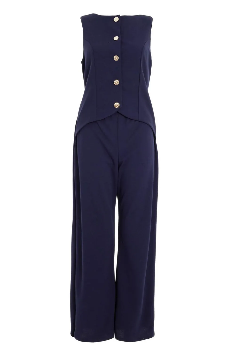 Petite Navy Waistcoat Jumpsuit