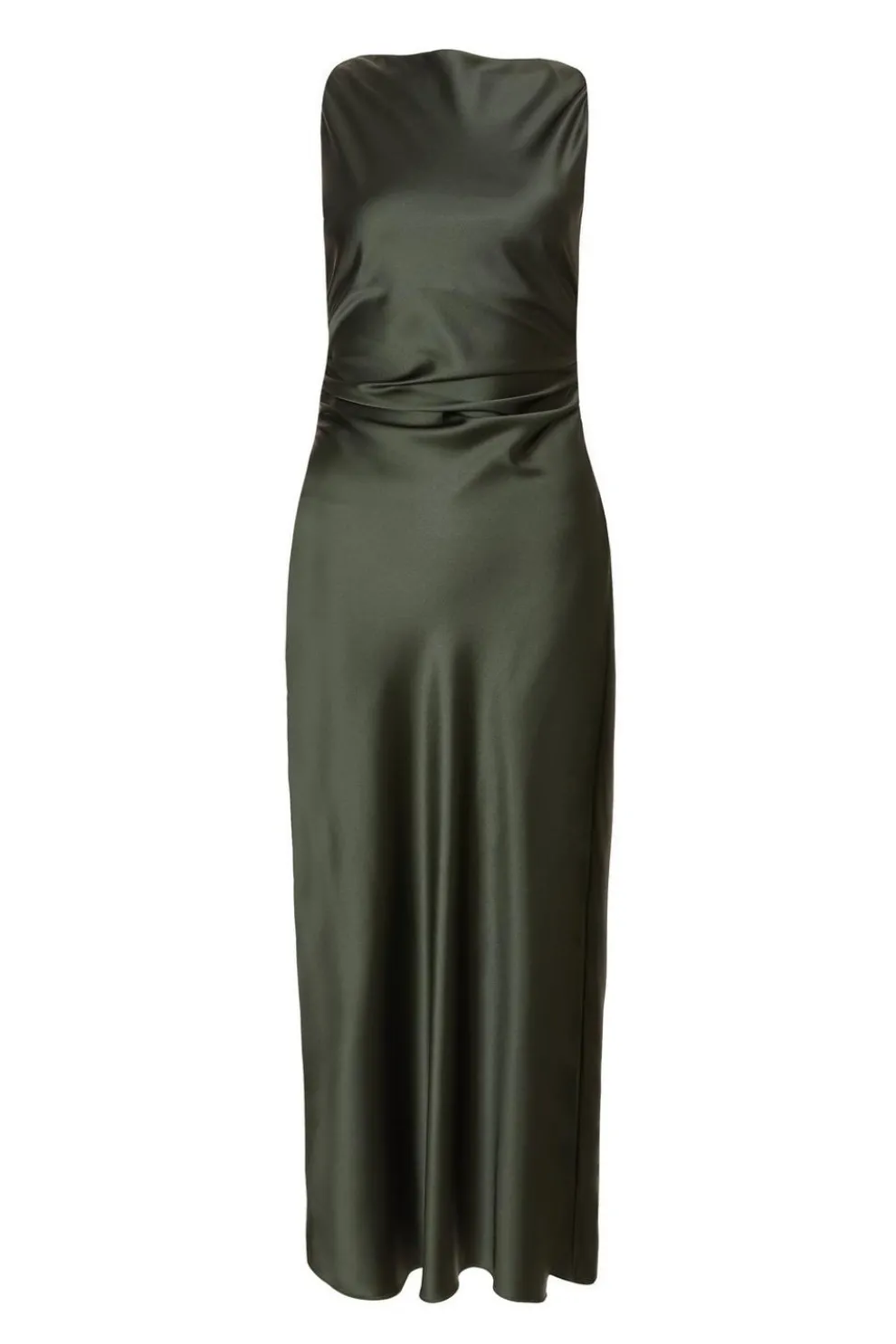 Petite Olive Satin Ruched Midaxi Dress