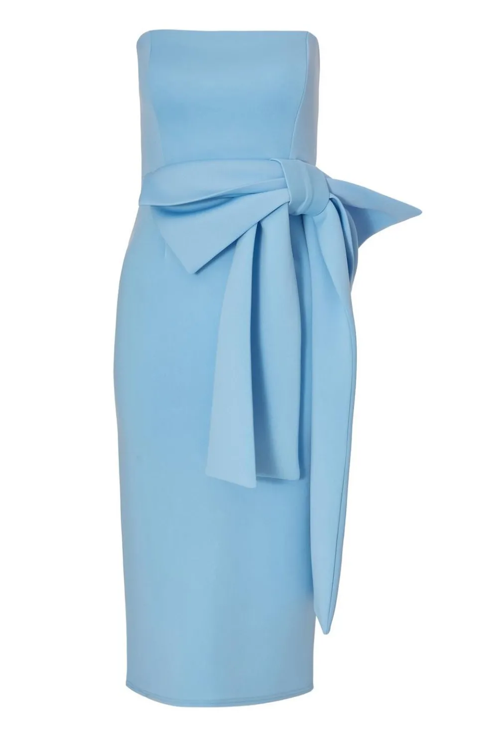 Petite Pale Blue Strapless Bow Midi Dress