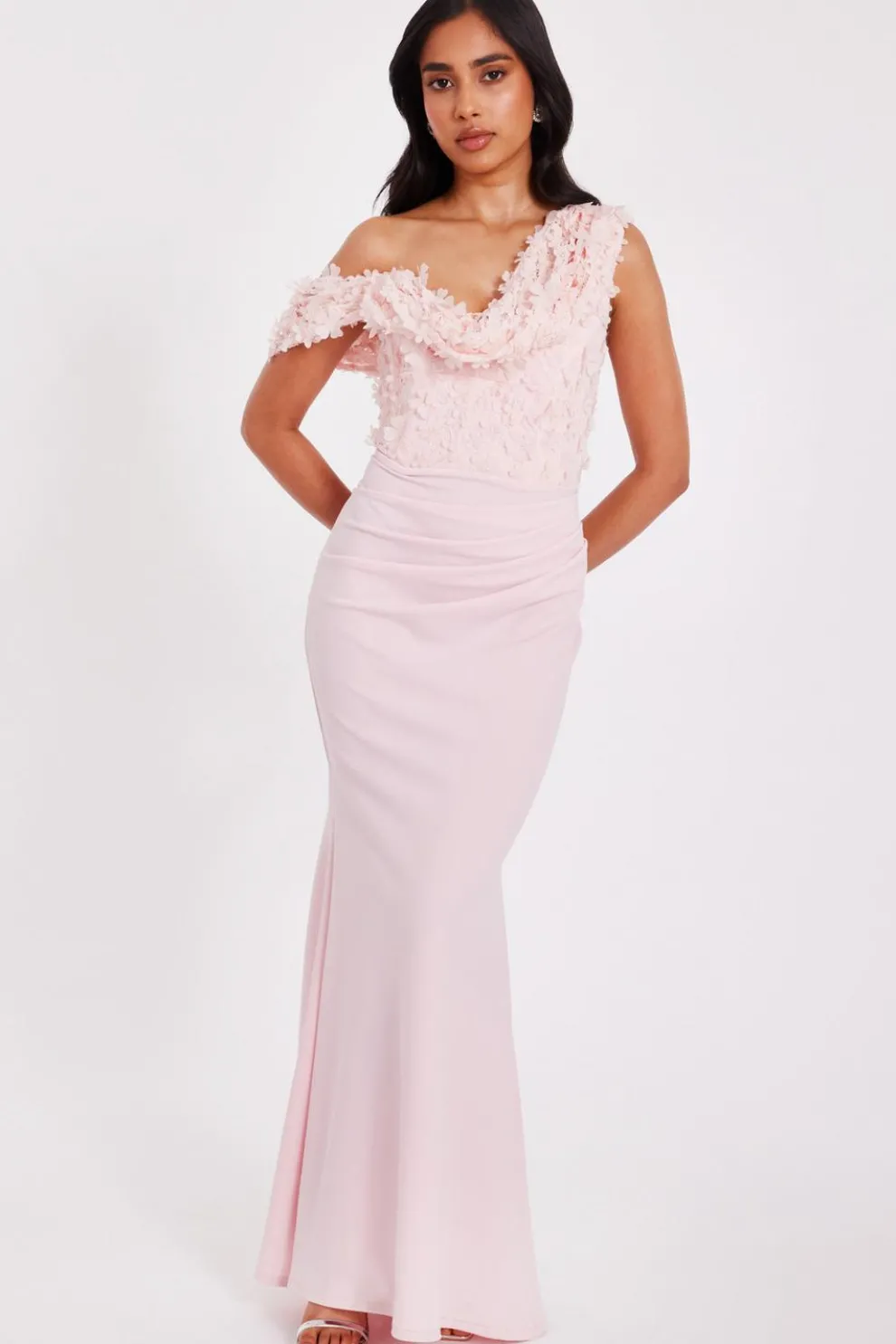 Petite Pink Floral Drop Sleeve Maxi Dress