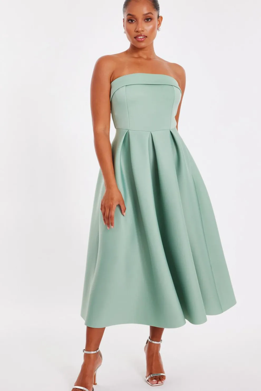 Petite Sage Bandeau Skater Dress