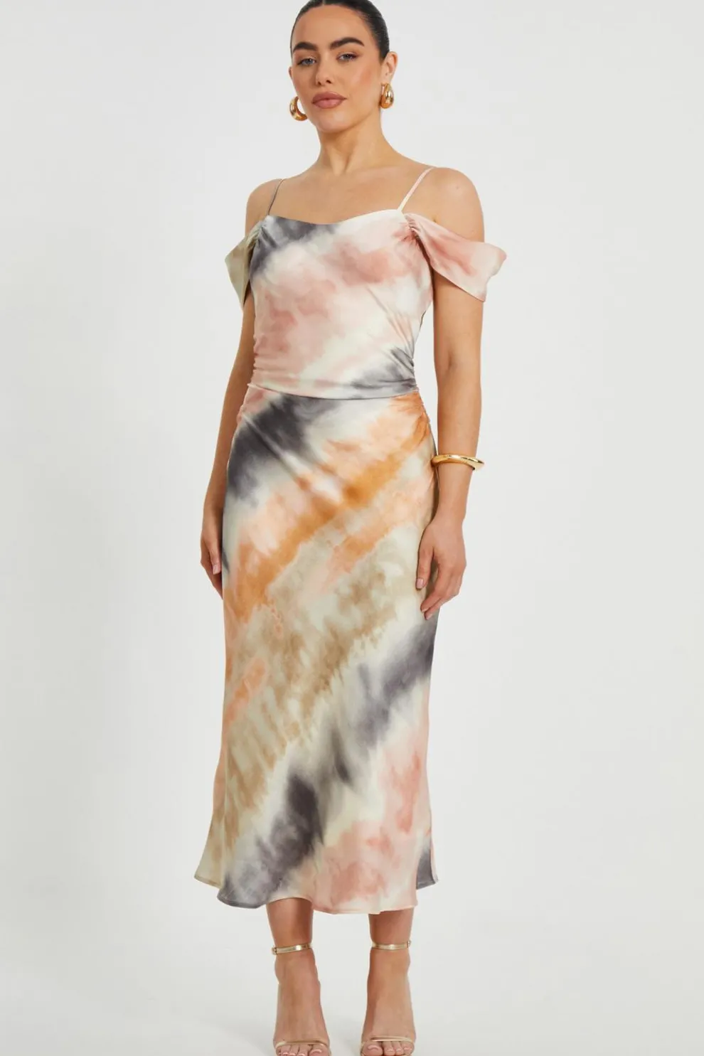 Petite Satin Marble Print Midaxi Dress