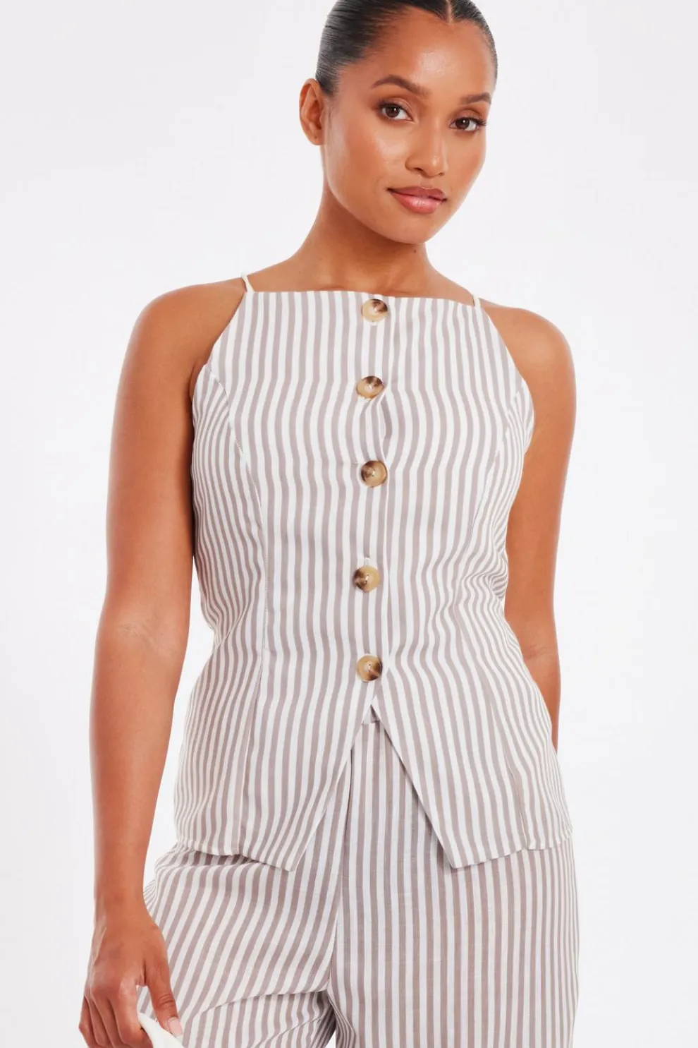 Petite Stone Striped Boat Neck Waistcoat
