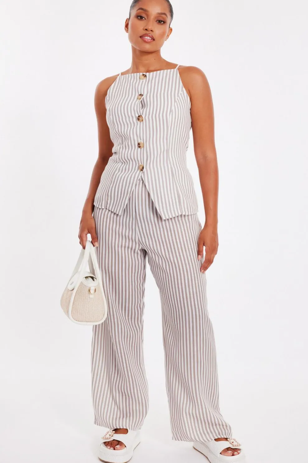 Petite Stone Striped Wide Leg Trousers