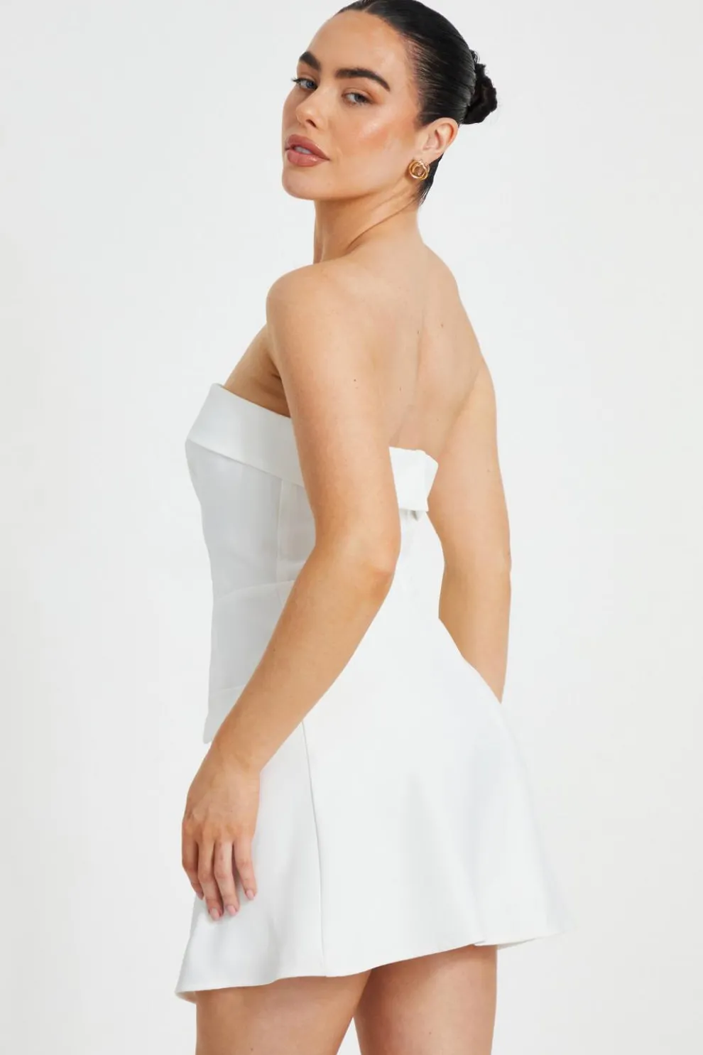 Petite White Bandeau Mini Dress