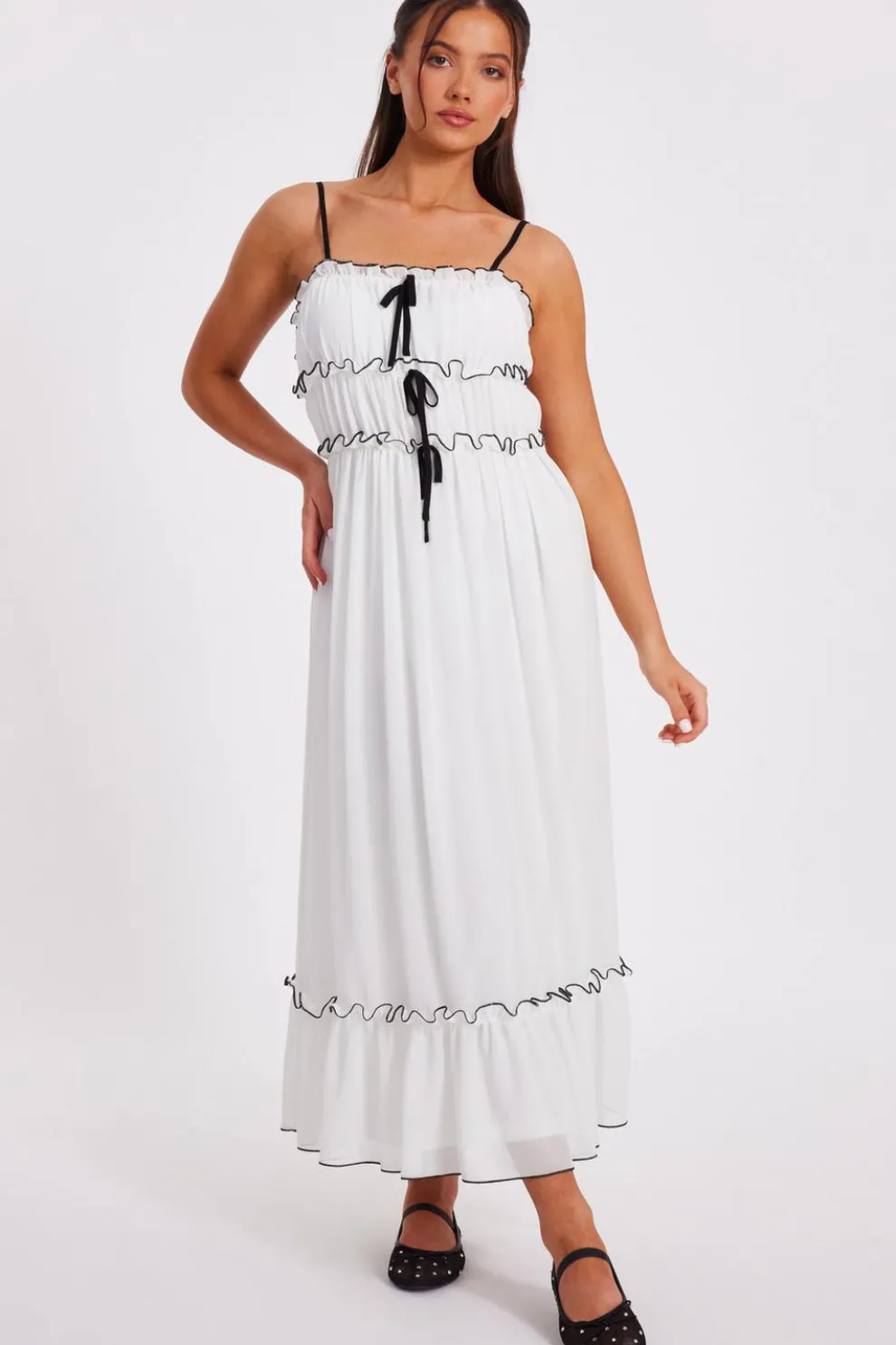 Petite White Chiffon Strappy Midaxi Dress