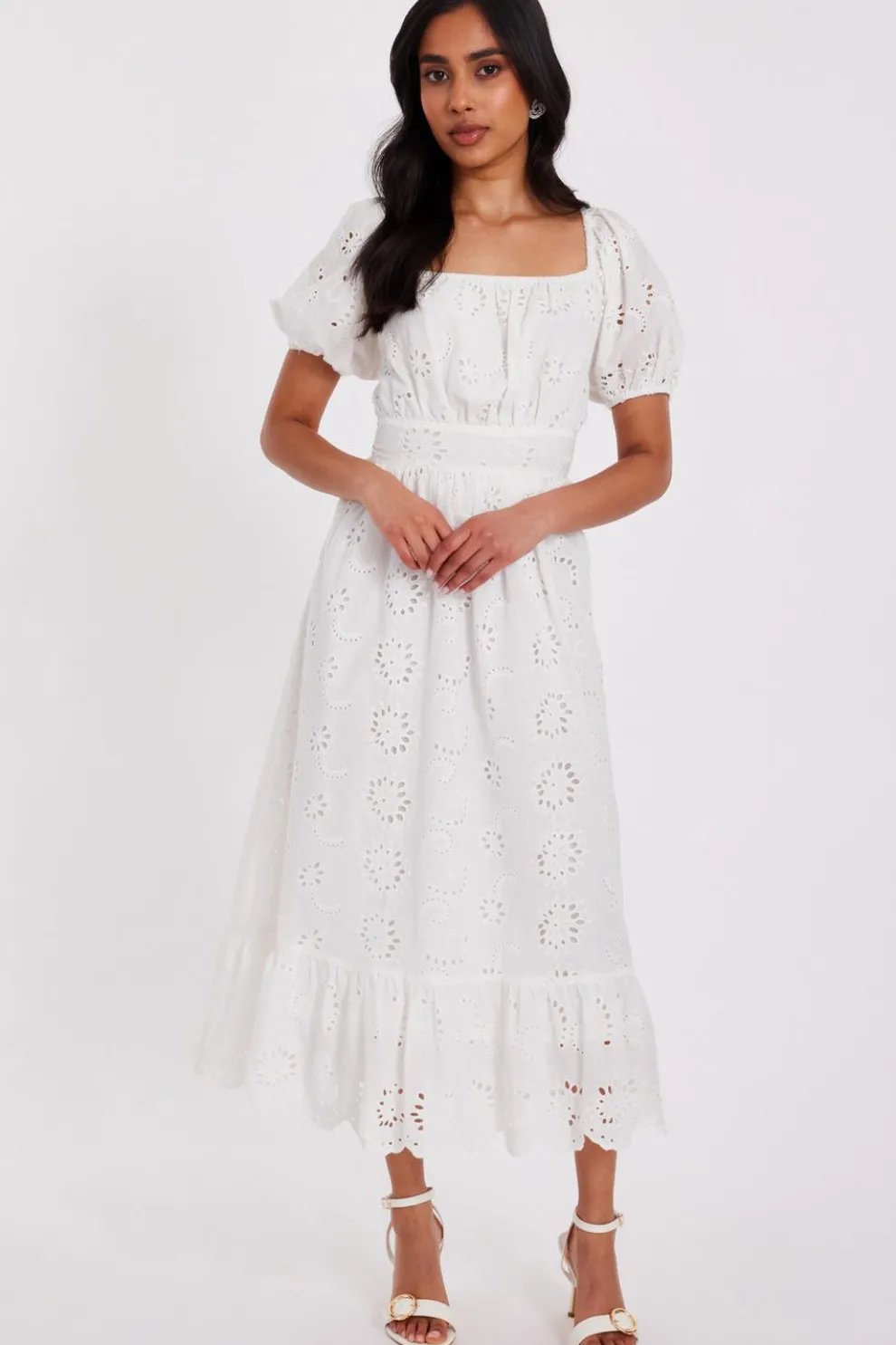 Petite White Embroidered Dress