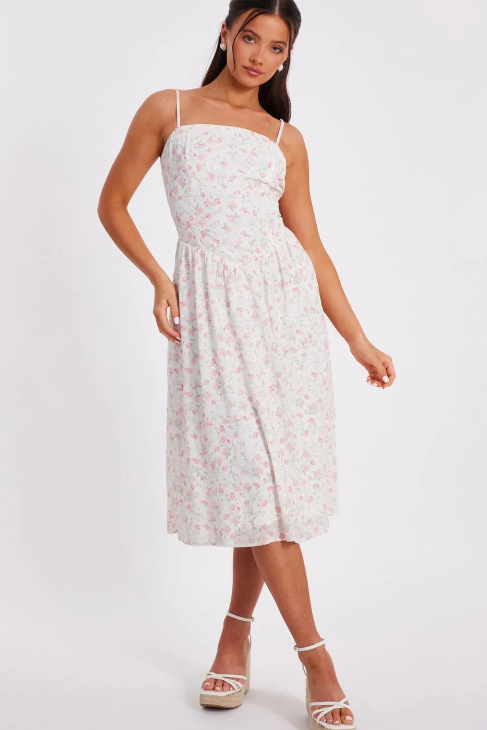 Petite White Floral Print Midi Dress