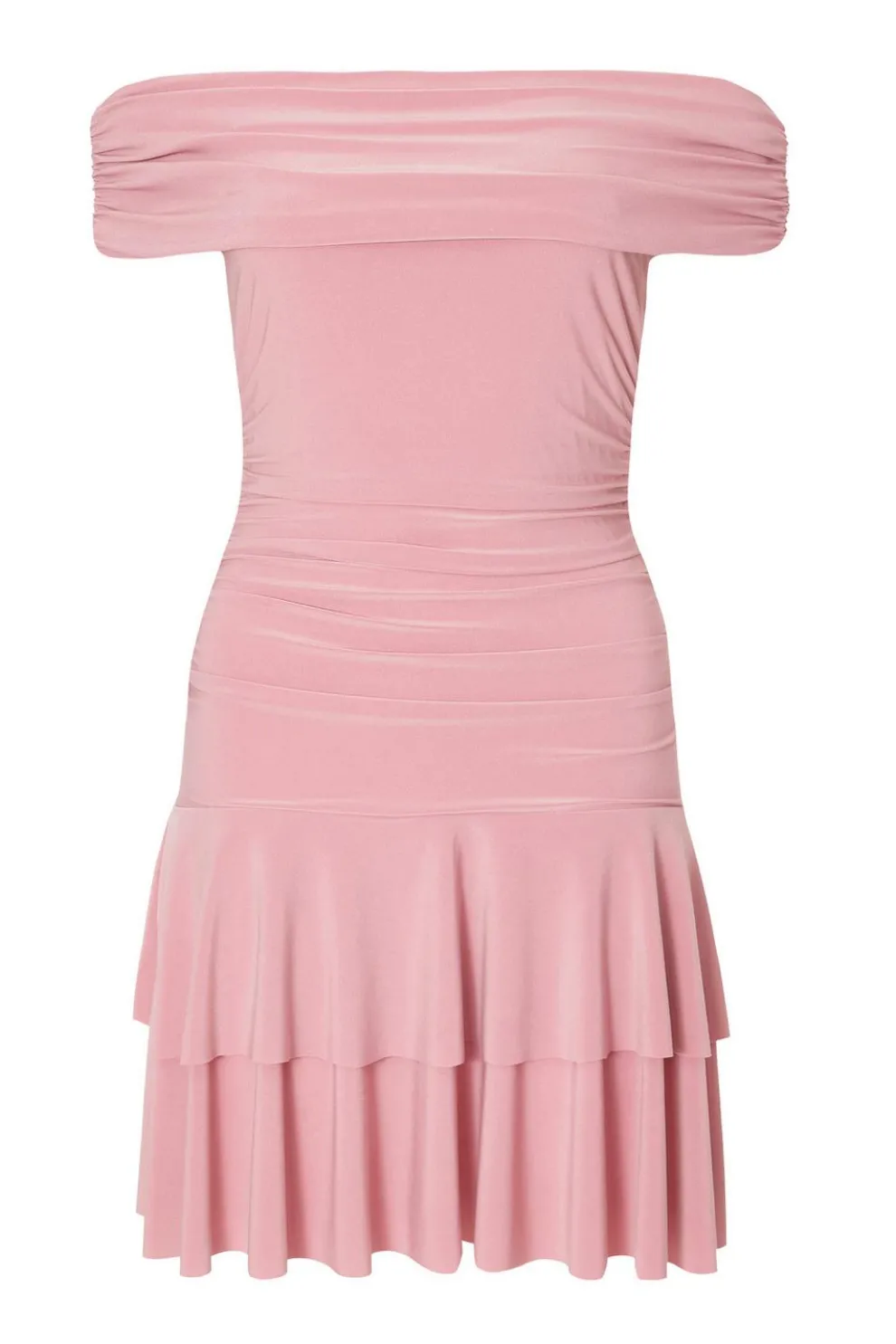 Pink Bardot Ruched Mini Dress