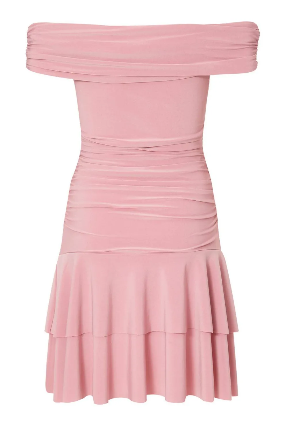 Pink Bardot Ruched Mini Dress
