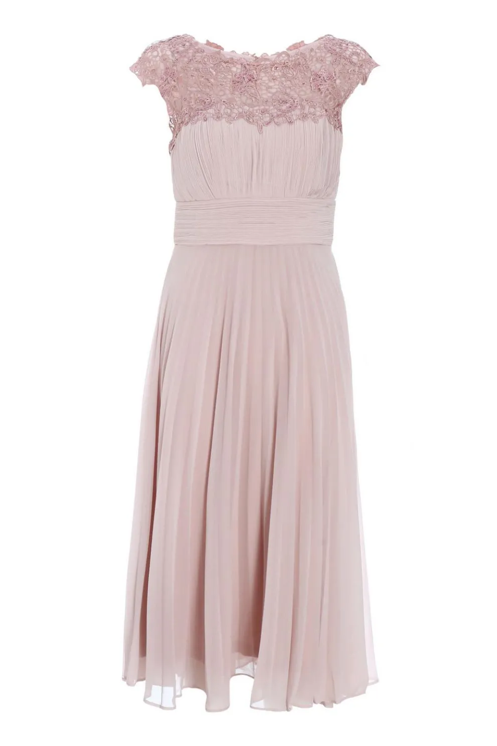 Pink Chiffon Embellished Pleated Midi Dress