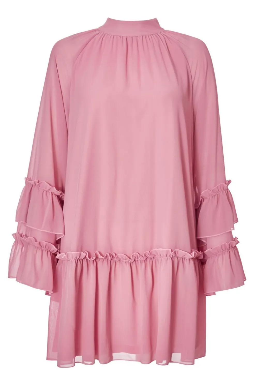 Pink Chiffon Frill Mini Dress