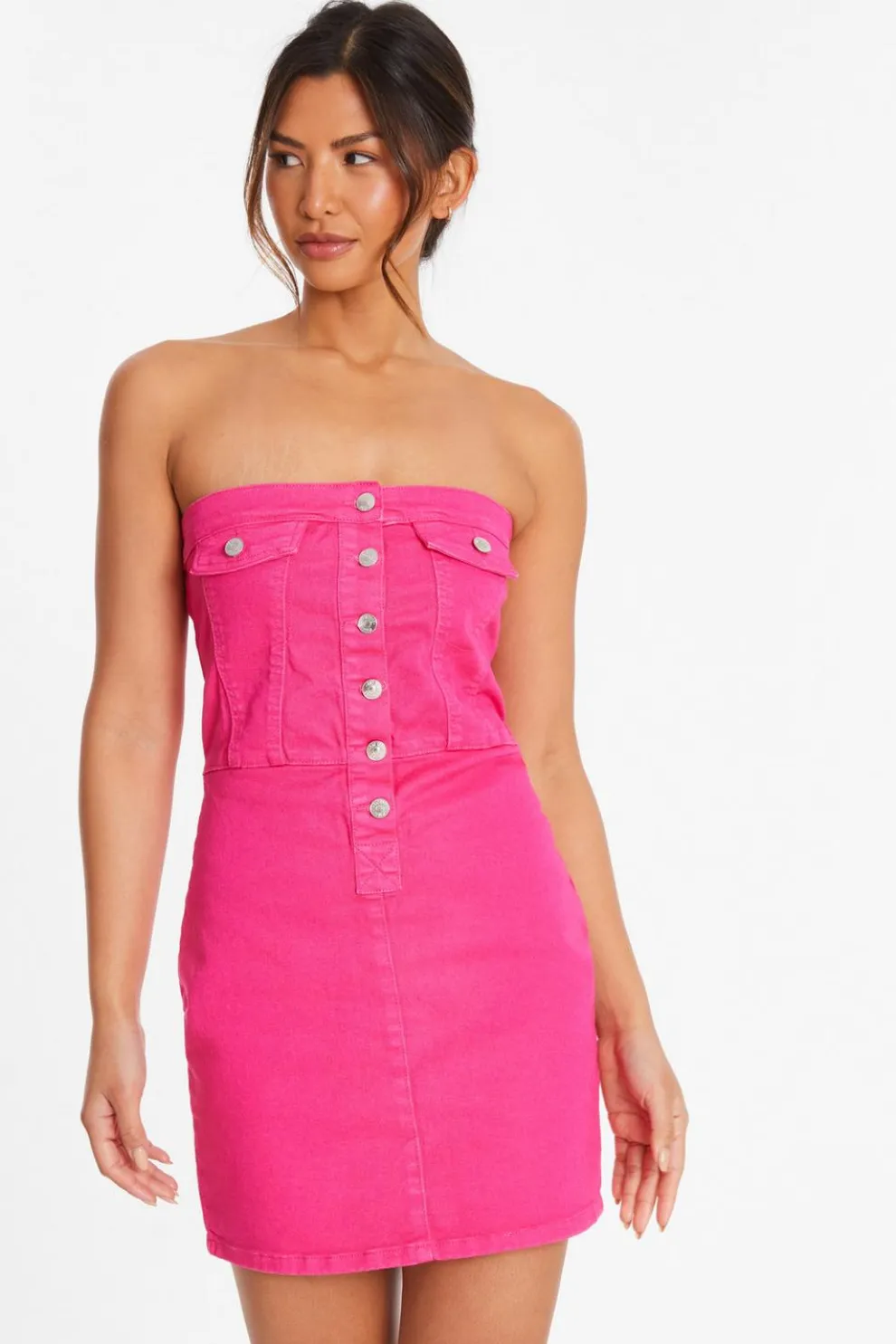 Pink Denim Bandeau Mini Dress