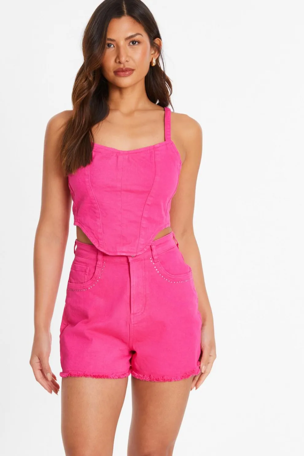 Pink Denim Diamante Corset Top