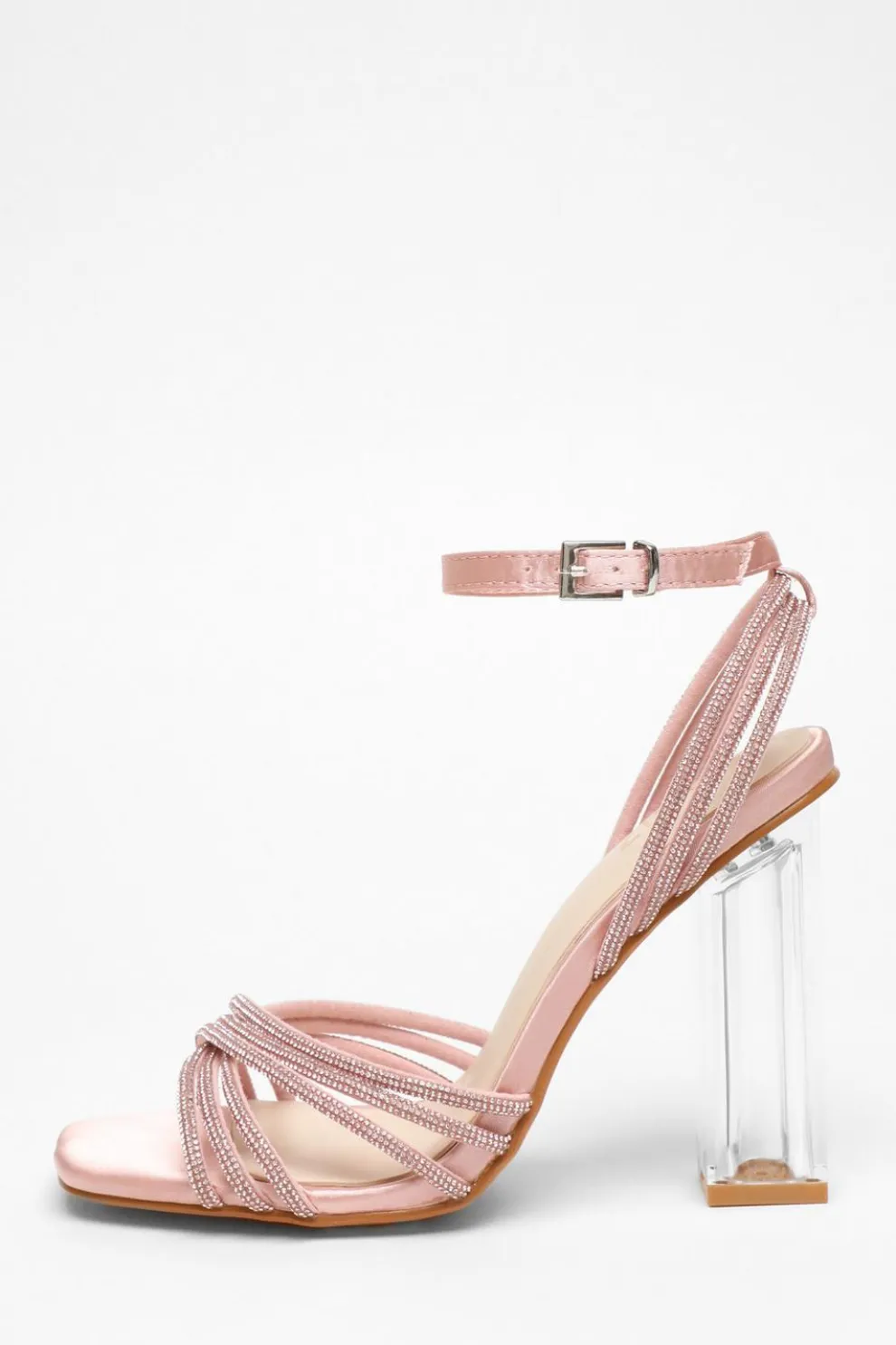Pink Diamante Strap Heeled Sandals