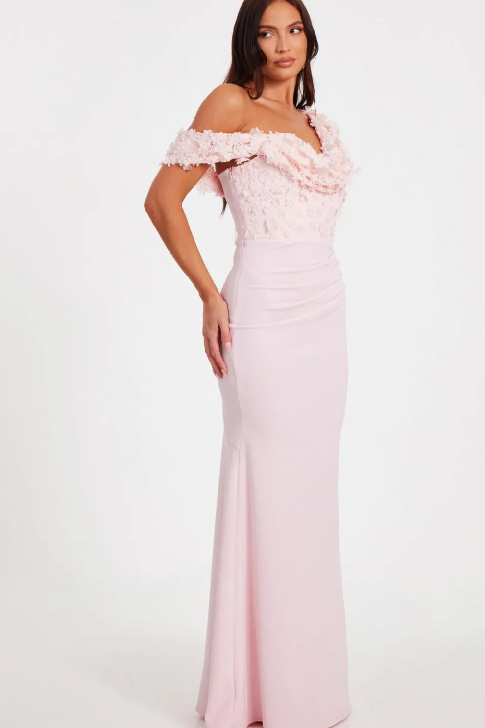 Pink Floral Drop Sleeve Maxi Dress