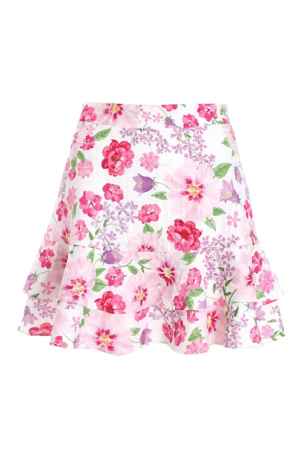Pink Floral Frill Mini Skirt