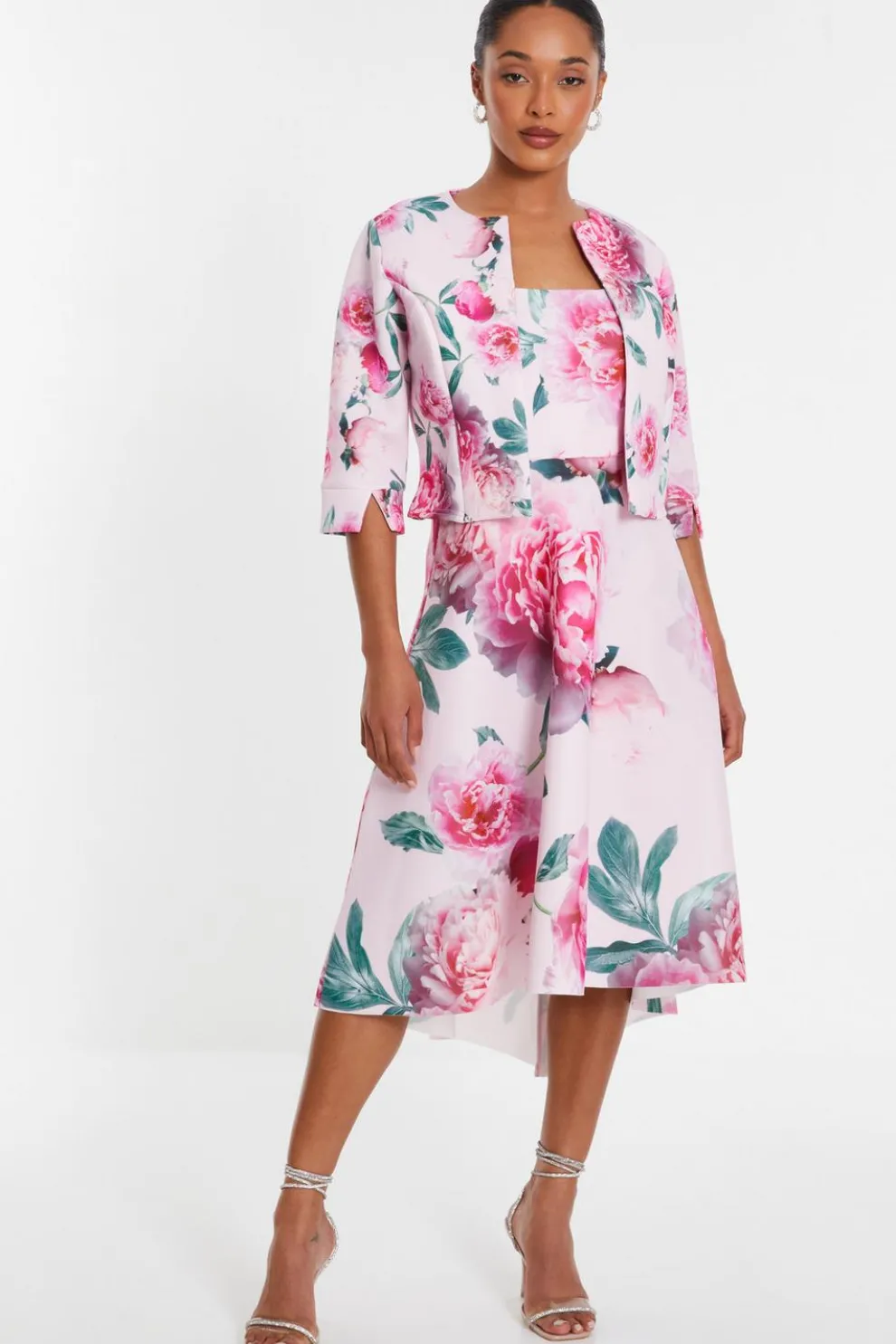 Pink Floral Split Sleeve Crop Jacket