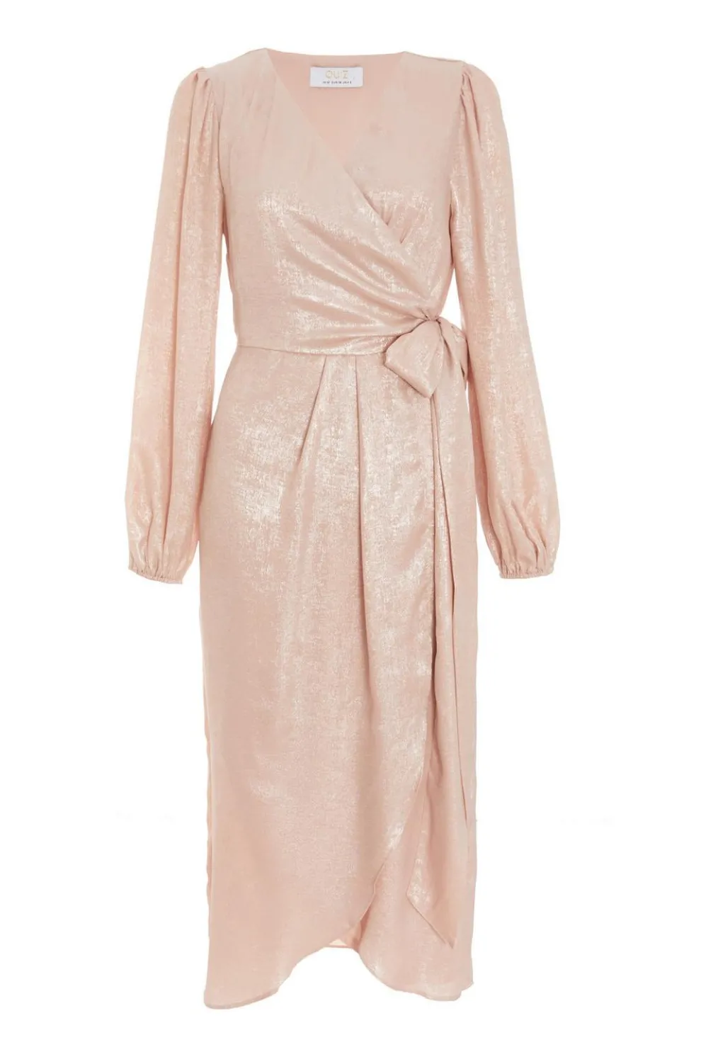 Pink Foil Wrap Midi Dress