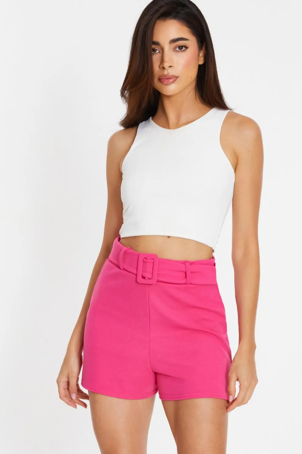 Pink High Waisted Belted Shorts