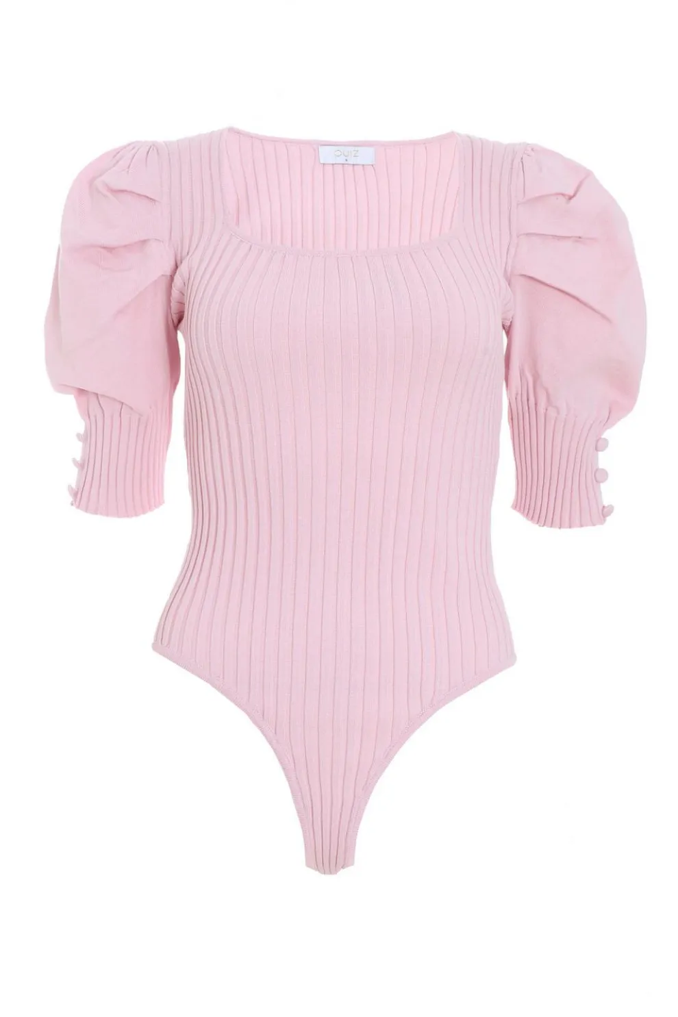 Pink Knitted Puff Sleeve Bodysuit