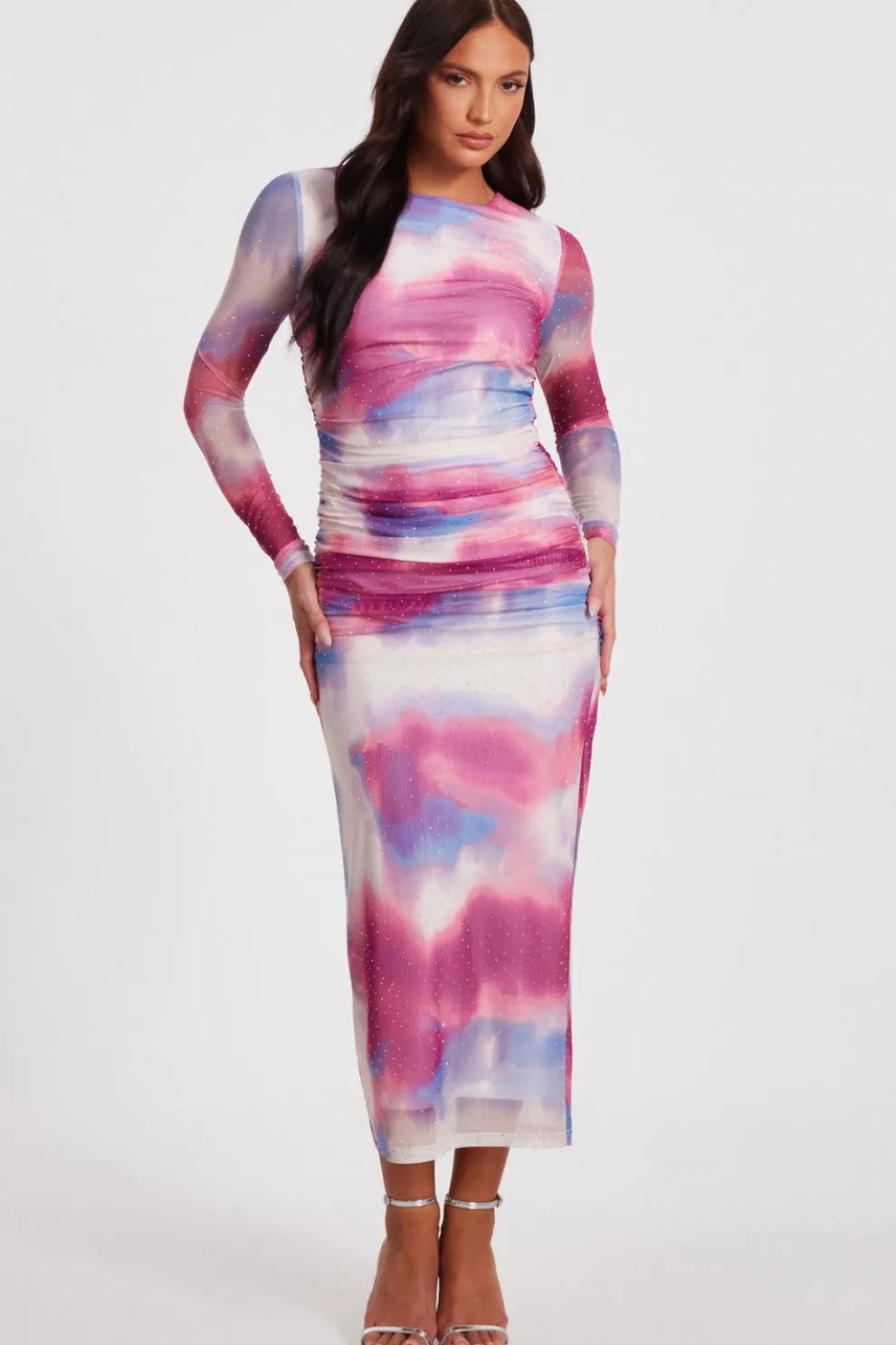 Pink Marble Print Midi Dress