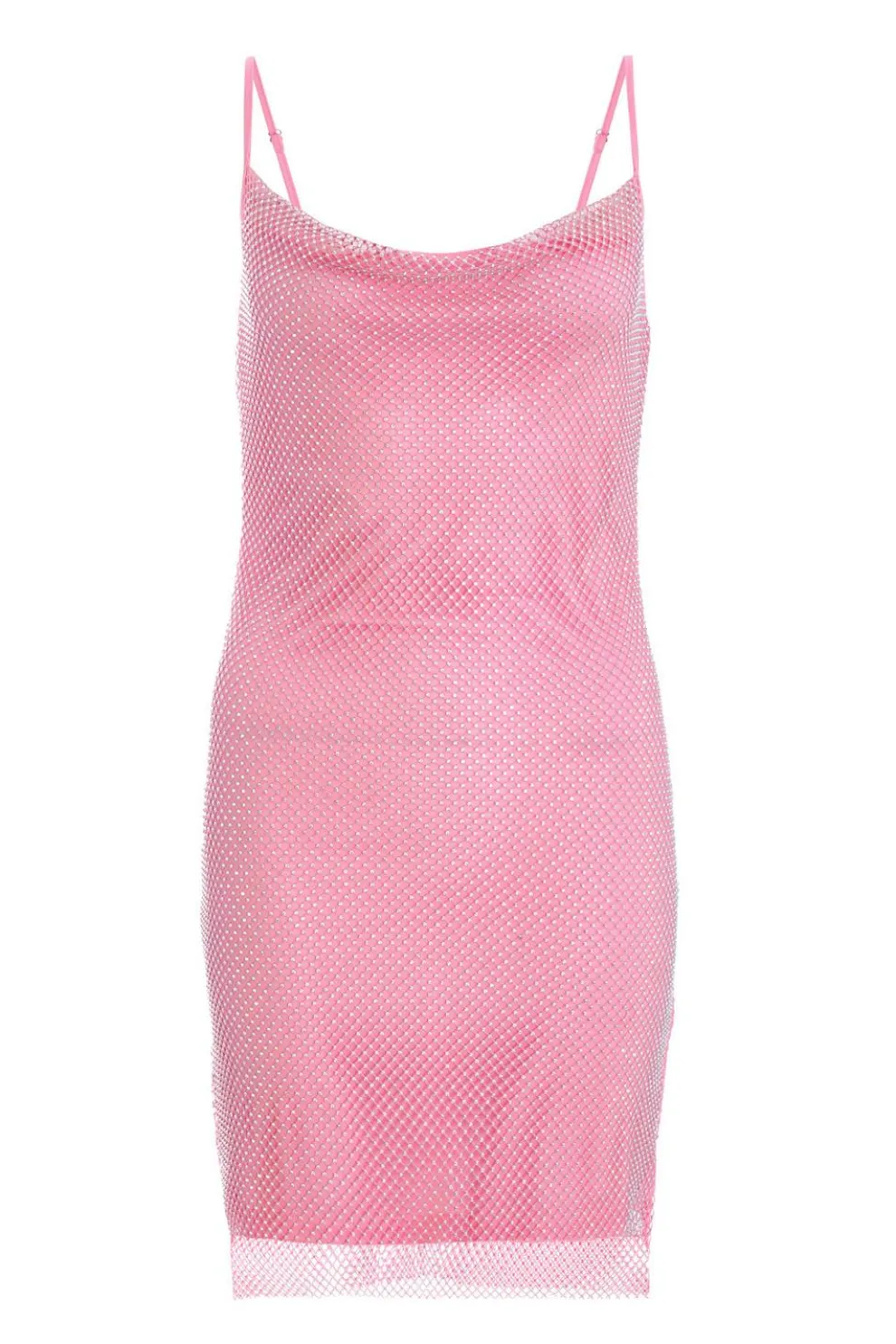 Pink Rhinestone Cowl Neck Dress