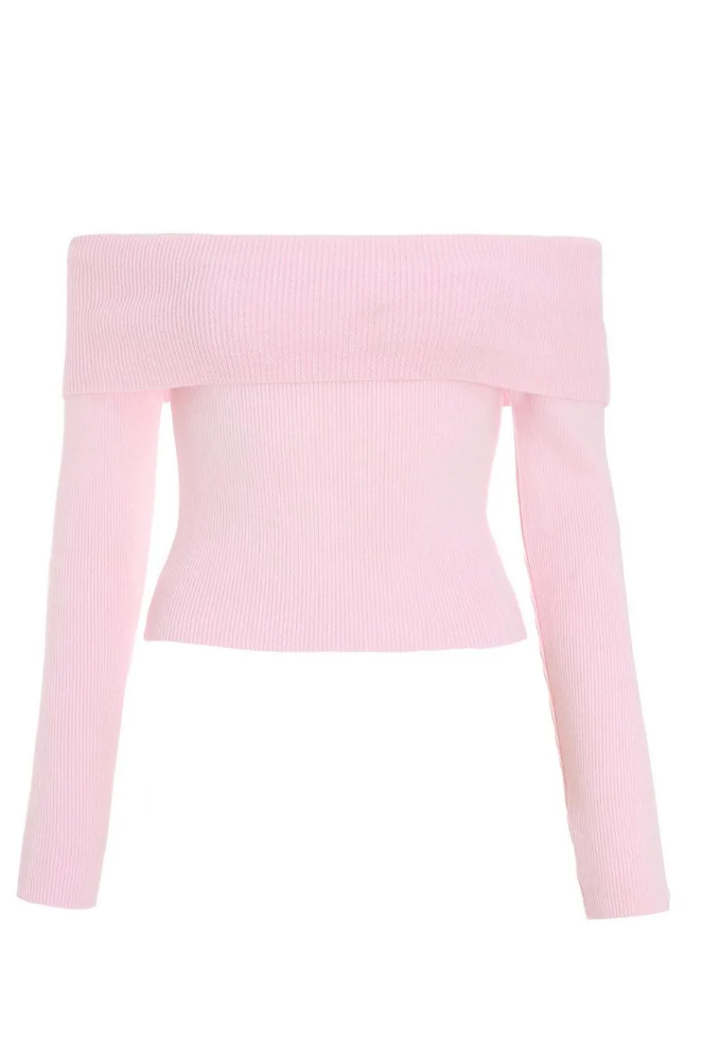 Pink Ribbed Bardot Jumper