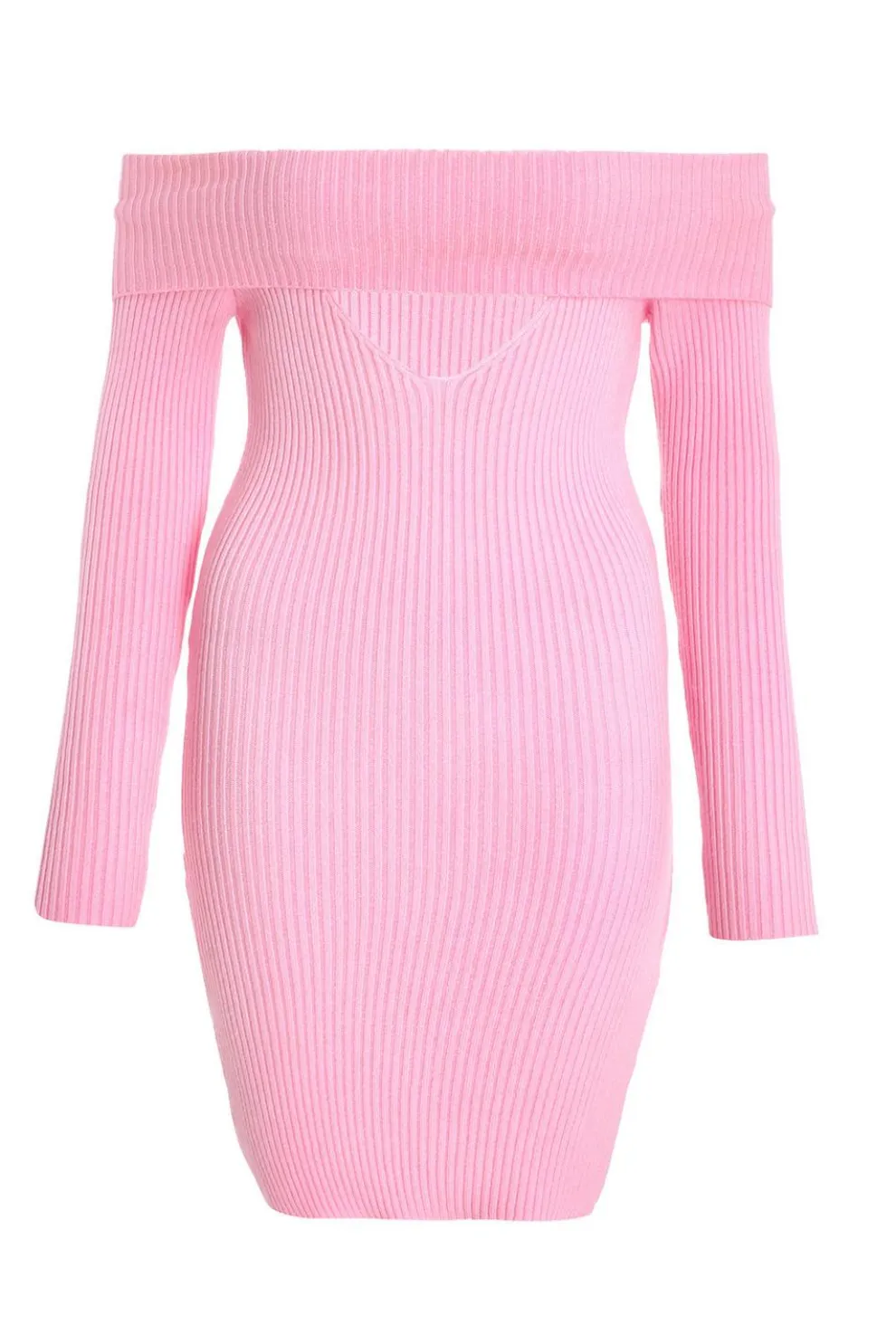 Pink Ribbed Knitted Mini Jumper Dress