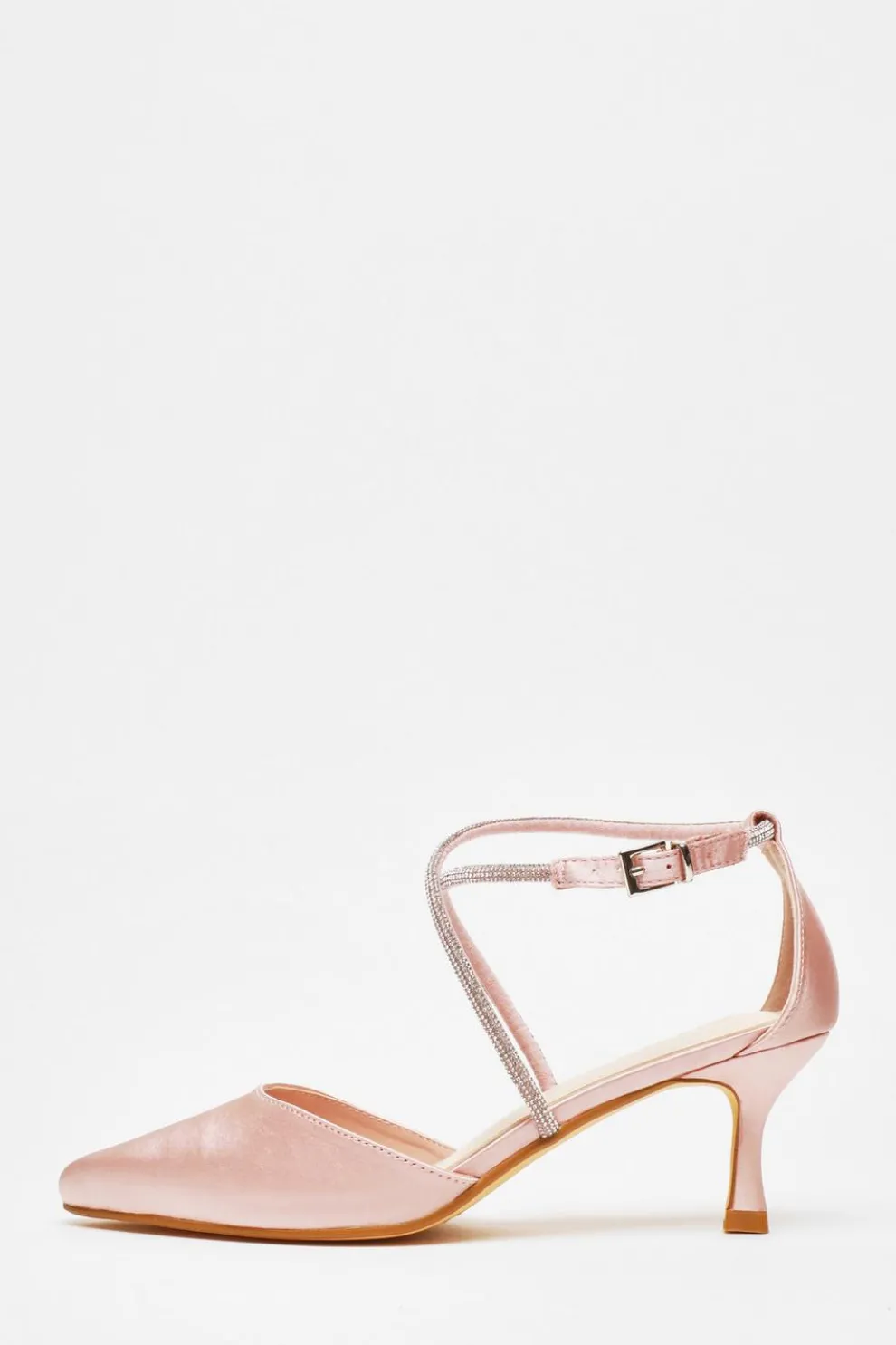 Pink Satin Cross Strap Court Heels