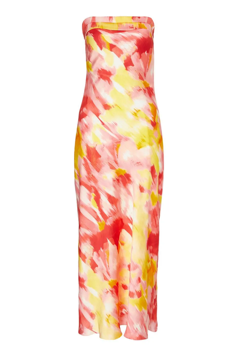 Pink Satin Floral Smudge Maxi Dress