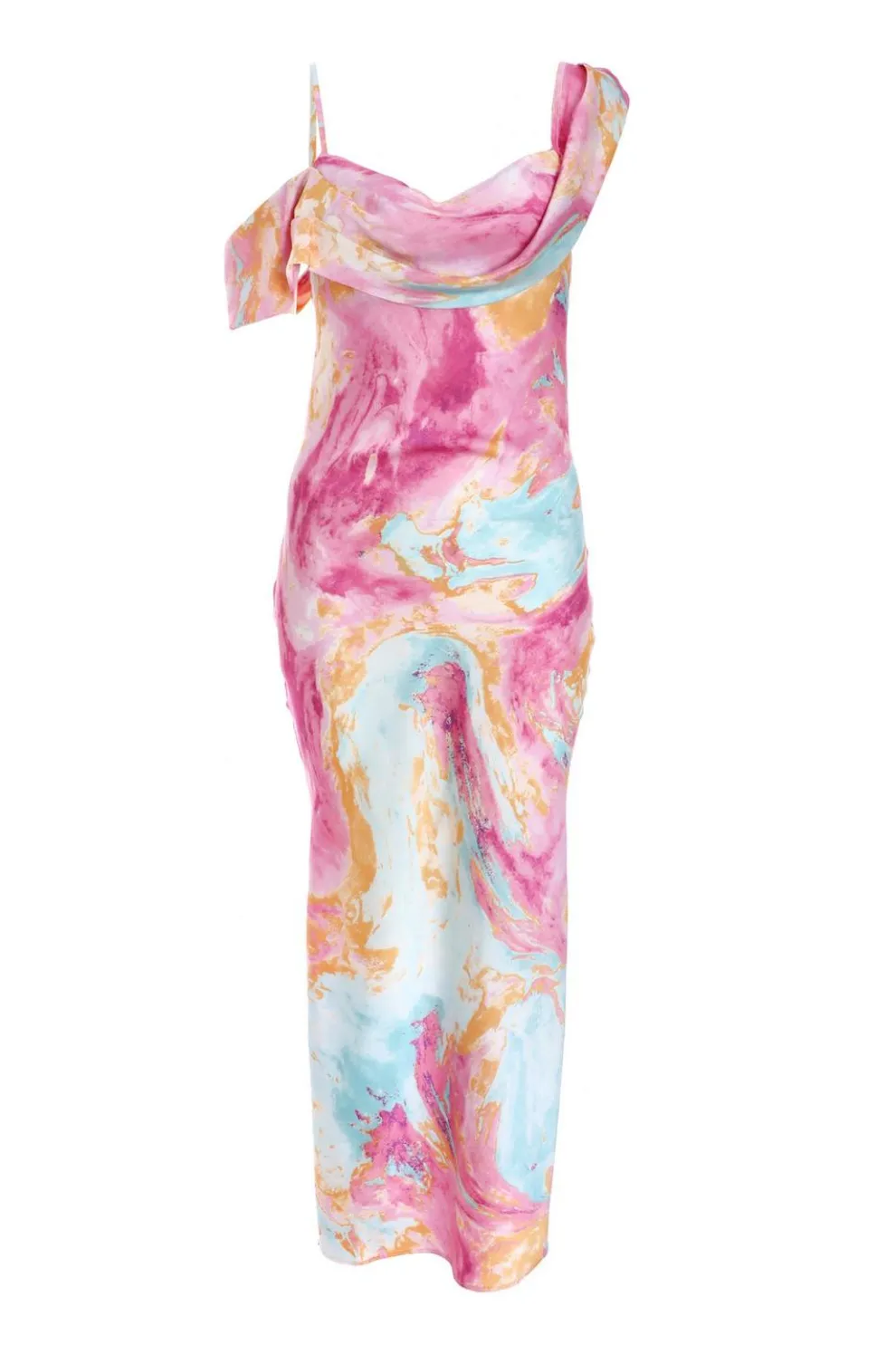 Pink Satin Marble Print Midaxi Dress