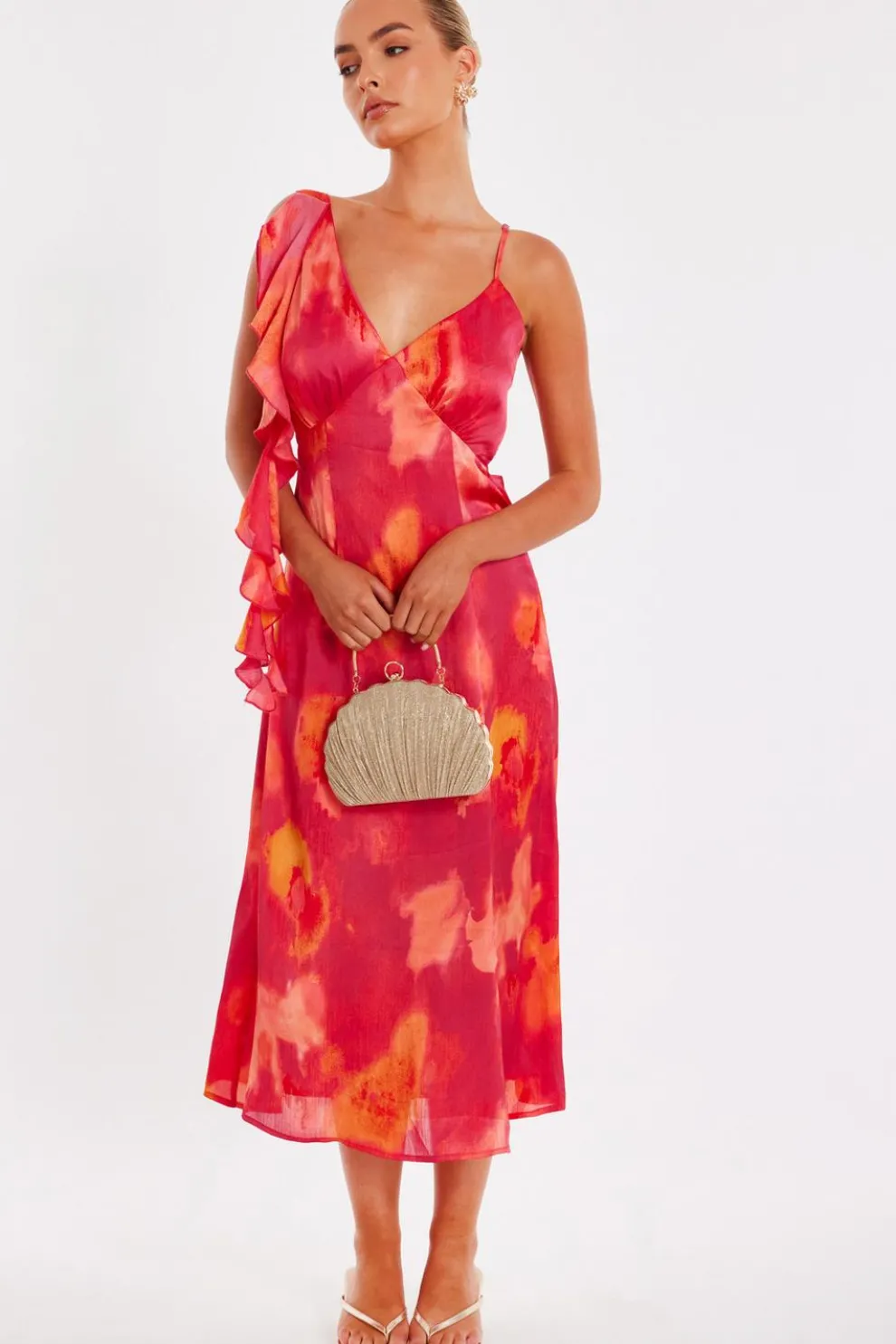 Pink Satin Marble Midi Dress