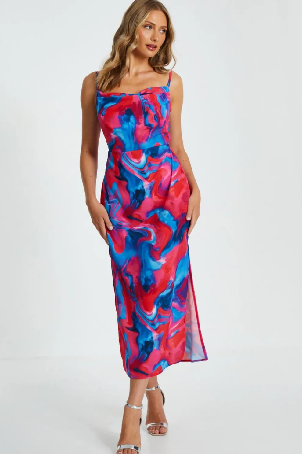 Pink Satin Marble Print Dress