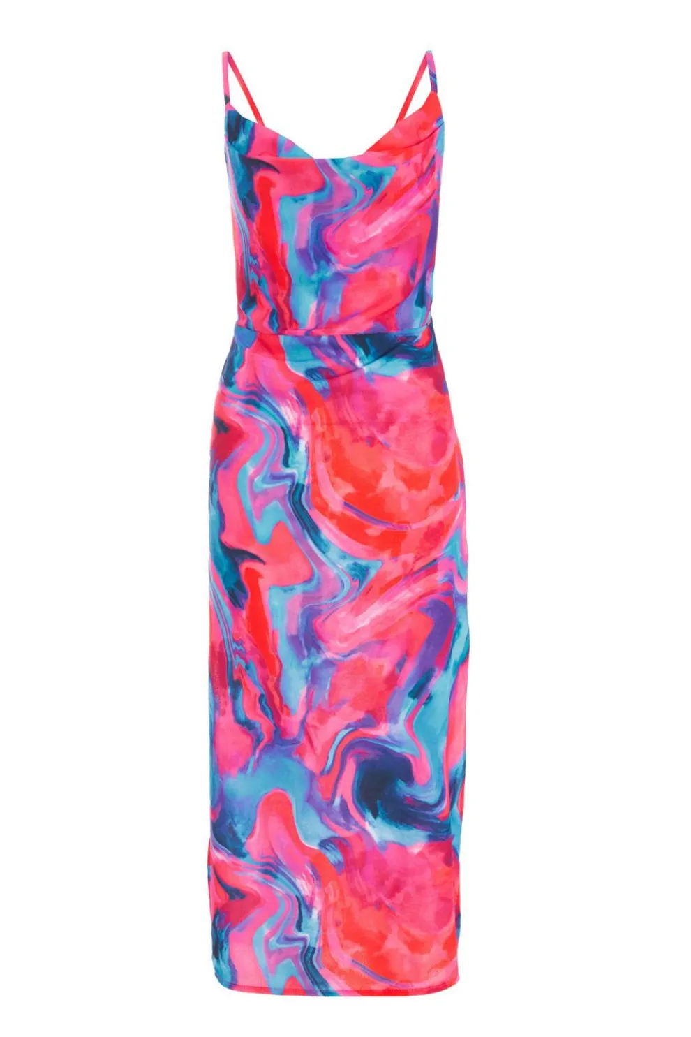 Pink Satin Marble Print Dress