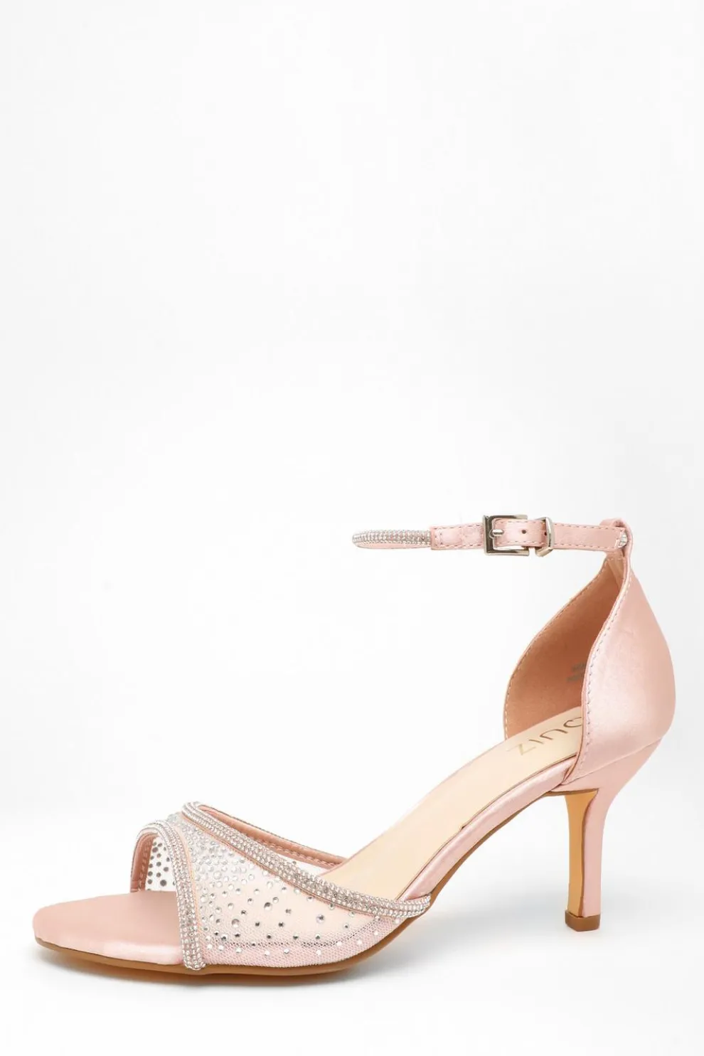 Pink Satin Mesh Diamante Heeled Sandal