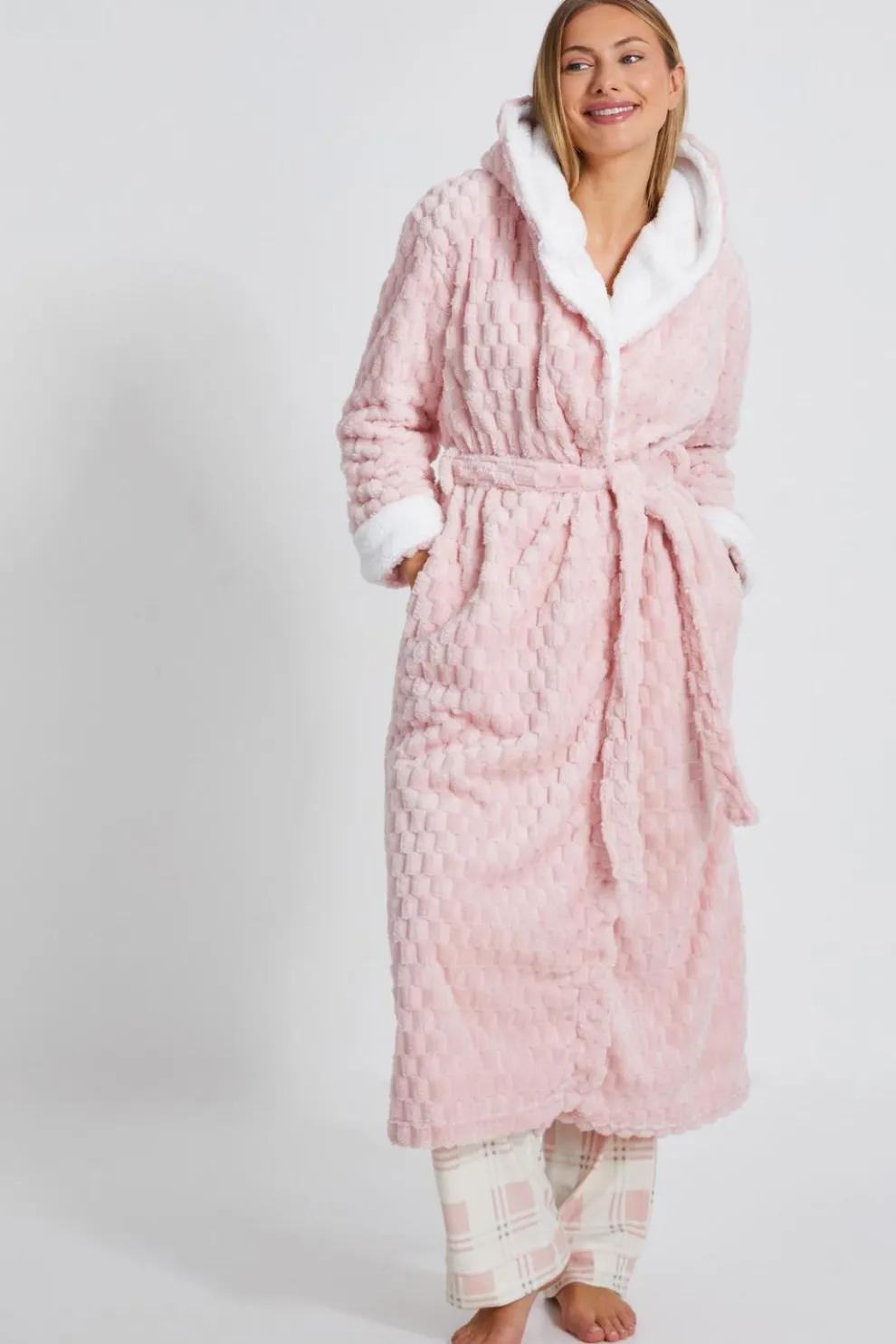 Pink Textured Fleece Robe