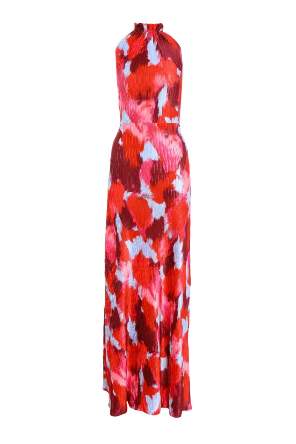 Red Abstract Print Pleated Maxi Dress