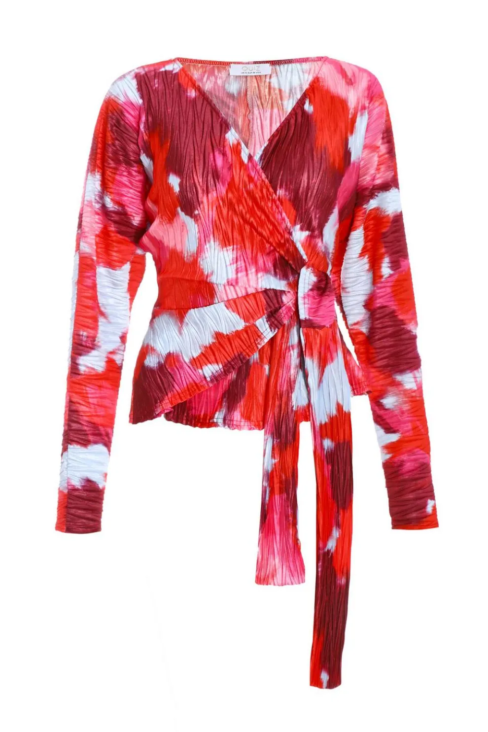 Red Abstract Wrap Top