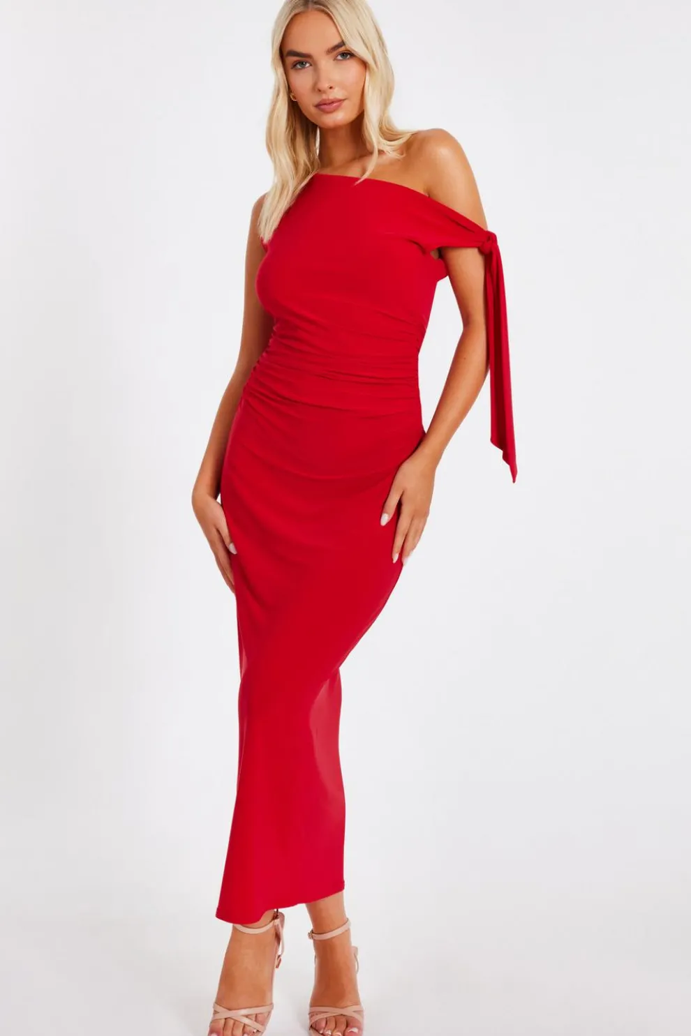 Red Asymmetric Midaxi Dress