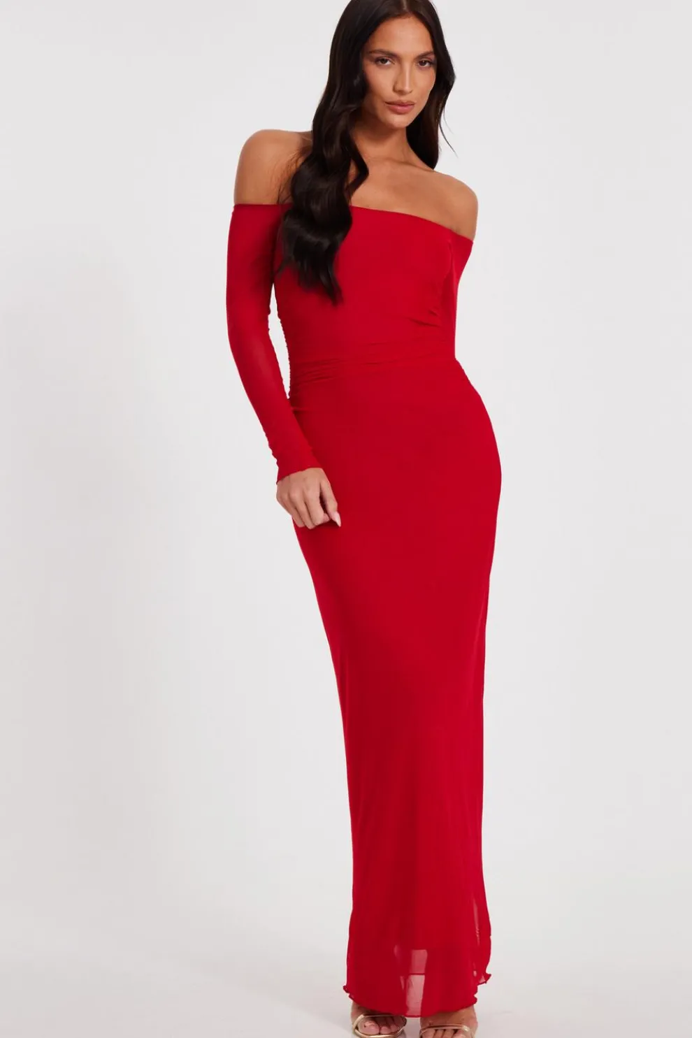 Red Bardot Mesh Midaxi Dress